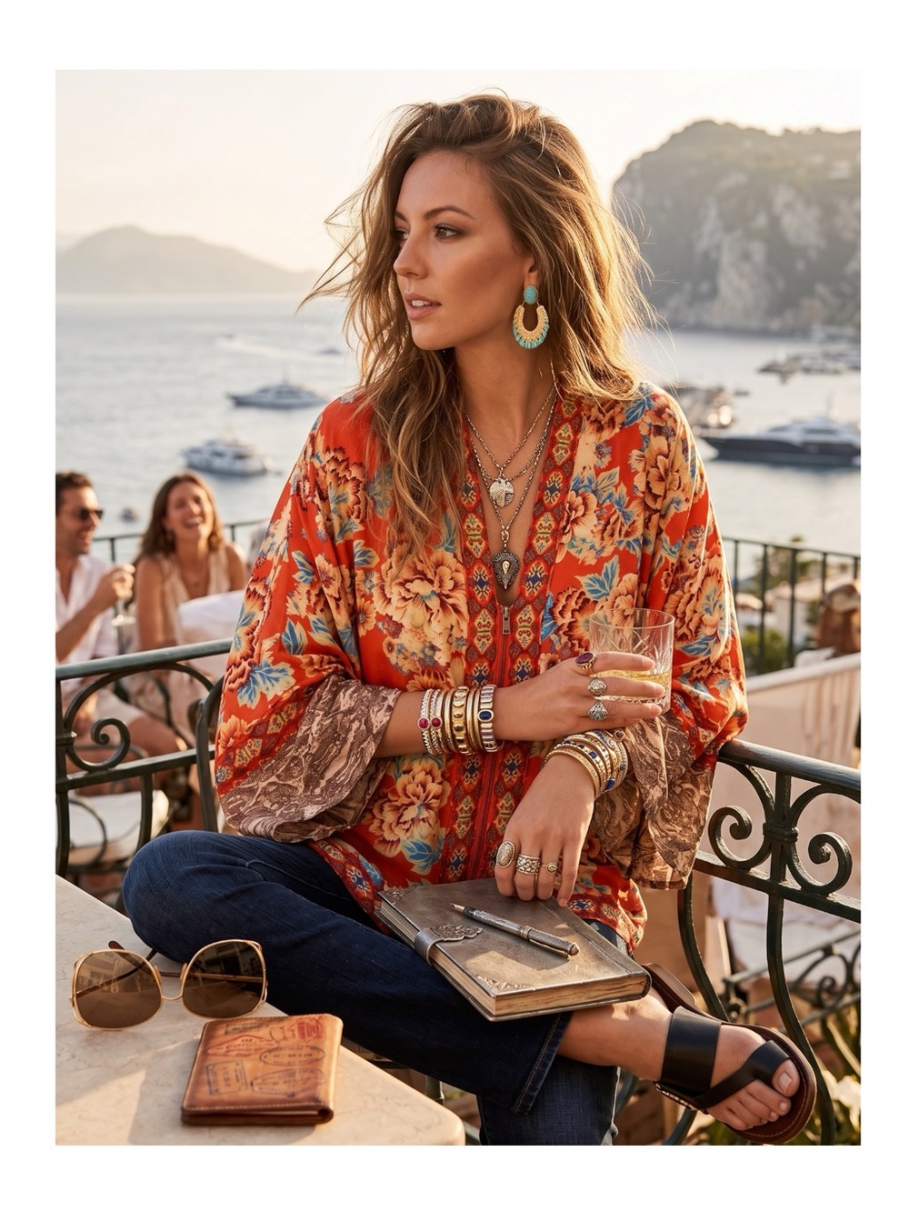 Free People ✿ Wildflower Cinch Kimono Jacket ✿ Tangerine Floral Print ✿ XS S ✿